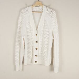 Gap Milk Off White Ivory Cable Knit Relaxed Fit Cardigan Wool Blend Women L Tall